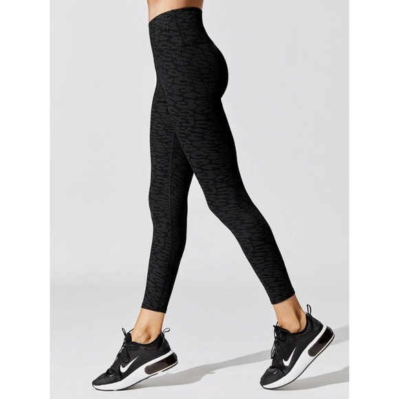 Carbon38 Printed Ribbed 7/8 Length Legging in Black Leopard - Small - Picture 1 of 4